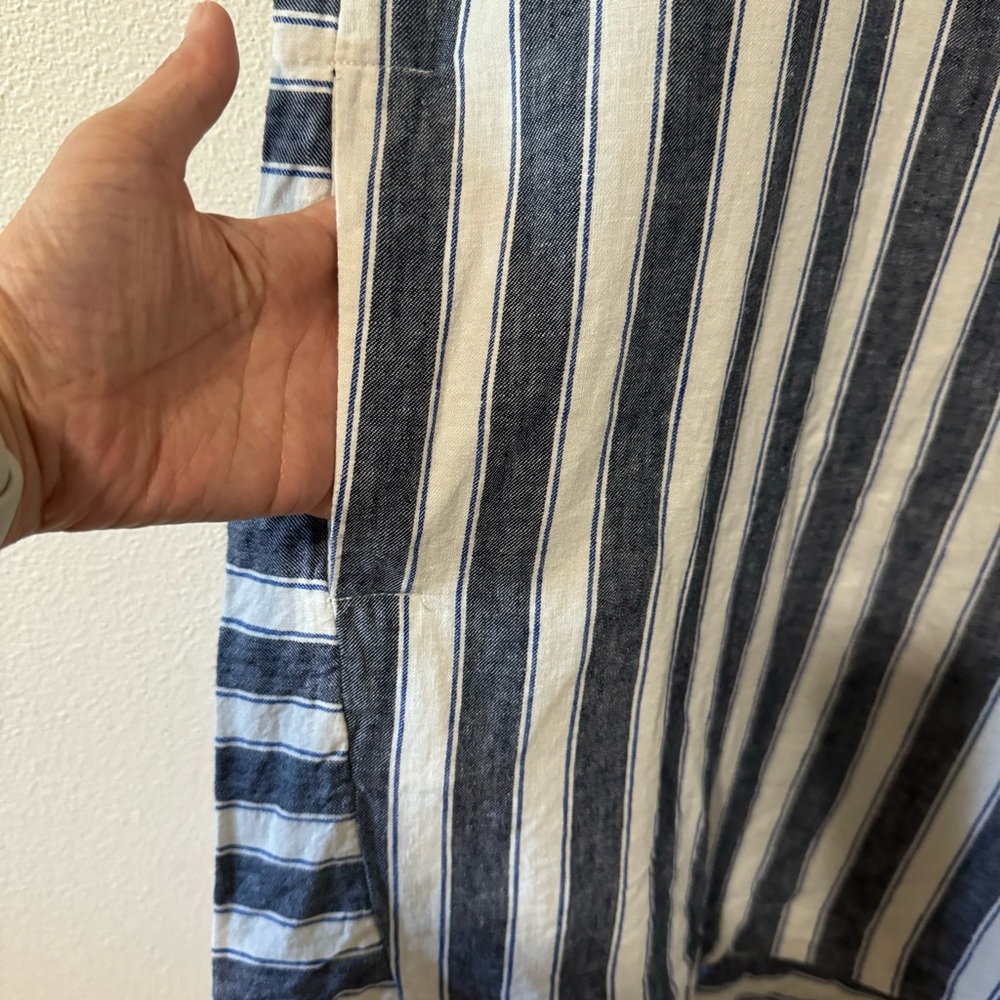 Madewell Stripe Play Button Back Linen Blend Shift Dress Blue White Pockets-XS - Picture 6 of 10
